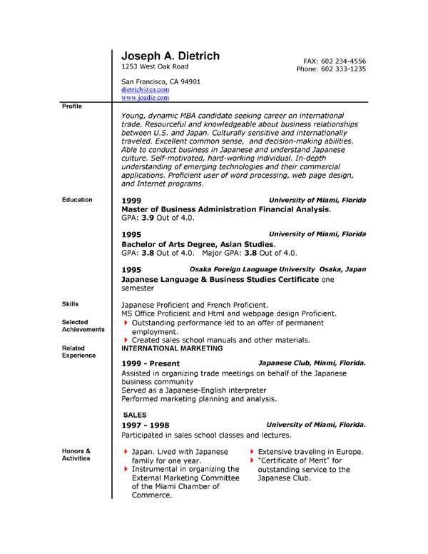 resume templates free for mac